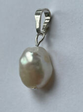 Genuine White Baroque Pearl 925 Sterling Silver Pendant