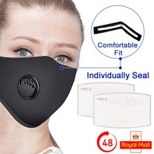 Pure Cotton Face Mask 5 Layer PM2.5 Filter Air Valve Washable Reusable Masks UK