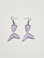 Silver Plated Hook Earrings With Resin Mermaid Tail Charm; 67mm