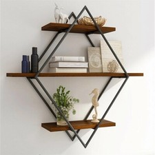 3Tier Wall Floating Shelves Crossed Double Diamond Farmhouse Hang Open Bookshelf