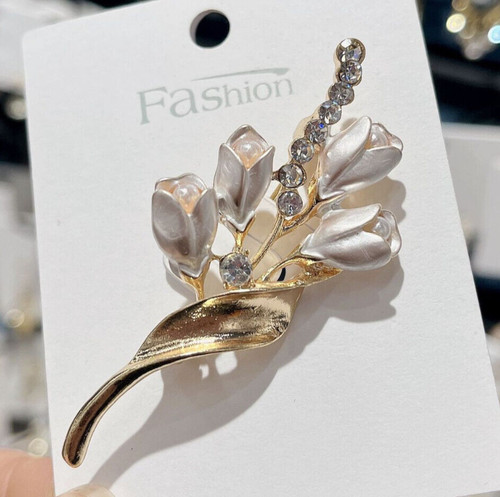 Flower gold crystal brooch - gold,