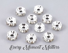 100 x SILVER RONDELLE RHINESTONE SPACER BEADS - GRADE A - 6mm and 8mm