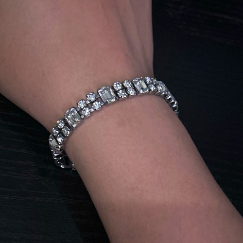 Silver tone crystal tennis - tone,