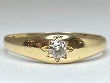 Antique 18ct Yellow Gold Old Mine Cut Diamond Solitaire Gypsy Set Ring 1910 'K'