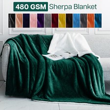 480 GSM Sherpa Fleece Blanket Soft Warm Bed Sofa Throw Blanket Double King Size