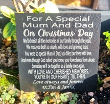 Personalised Christmas MUM & DAD memorial slate plaque remembrance Grave Marker