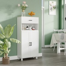 Freestanding Kitchen Storage Cabinet w/ Cupboard, Drawer, Open Counter, White