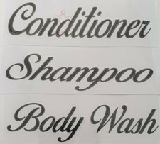 Shampoo, Conditioner, Body Wash Vinyl Labels / Stickers font colour Bottles