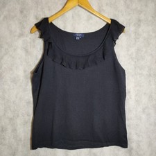 Chaps Navy Knit Frill Tank Top