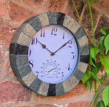Garden Wall Clock Slate effect In/Outdoor Temperature 25cm YT1132B - ELM RR