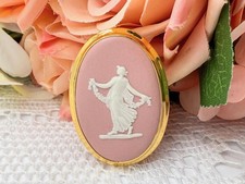 Wedgwood Pink Jasperware Cameo Brooch: Gold-Plated 'Dancing Hours' , Gift-boxed