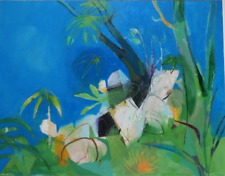 Simon Pooley. Large acrylic On Board. 'St Loy Spring Greens' Bright & Vibrant