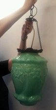 ANTIQUE GREEN MILK GLASS SWAG LAMP  