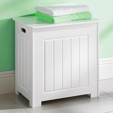 Laundry Basket Bathroom Bin White Hamper Clothes Storage Wooden Chest With Lid