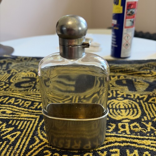 Antique hip flask glass - , and