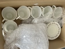 PYREX JAJ Silver Birch Glass Cup and Saucer coffee tea retro vintage 