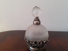 Small Empty Clear Art Glass Bejeweled Decorative Metal Perfume Bottle
