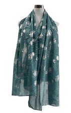 Women Ladies Foiled Silver Dandelion Flower  Print Pattern Shawl Scarf