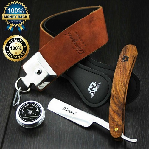 Leather razor strop - razor, paste