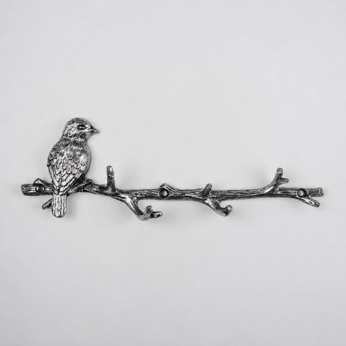 Metal silver bird branch - on, 6