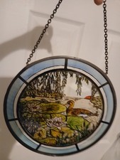 Vintage Handpainted Glass Sun Catcher, Duck & Pond. Beautiful Piece  Any Window