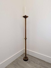 Antique ecclesiastical oak floor standing candlestick, turned stem, early 20th C