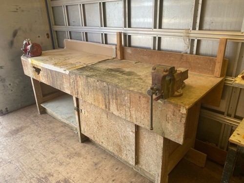 Wooden workbench with - wooden, vice