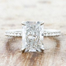 2.88Ctw Radiant Cut Moissanite Four Prong Engagement Ring 14K White Gold Plated
