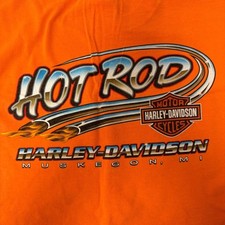 Harley Davidson Muskegon MI Orange Motorcycle HOT ROD Biker Streetwear T Shirt