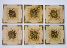 Set of 6 Antique Fireplace Majolica Tiles Floral Design By T & R Boote Ltd C1900