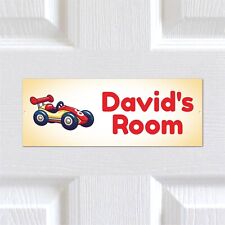 Personalised Any Text Cute Race Car METAL Door Sign. Kids,  Bedroom, Nursery