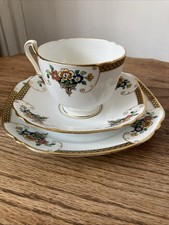 Court China, William Lowe, Rare, Art Deco English Bone China Teacup Trio