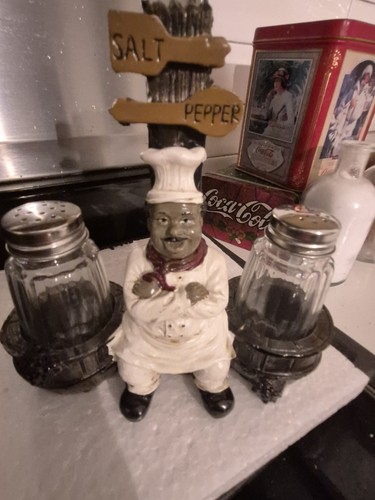 Black chef statue salt - chef,