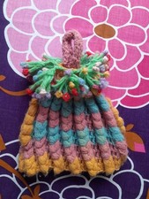 Vintage Kitsch Handknitted Tea Cosy Pink Yellow Blue Floral Retro