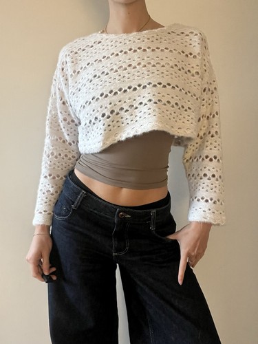 Cropped wide knit loop white - wide,
