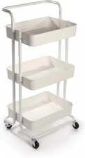 Storage Trolley 3 Tier White Bathroom Kitchen Utility Unit Cart Organiser 