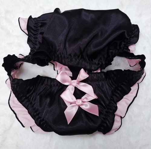Sexy black silky satin bow - black,