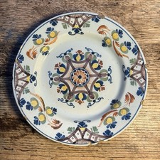 Antique 18th century English Delftware plate Ann Gomm Lambeth Polychrome Delft