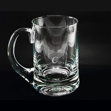 Personalised "C" Monogram Tankard Beer Glass Etched Frosted Vintage Pub Ale Gift