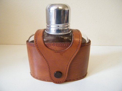 Vintage brown hide hip flask - brown,