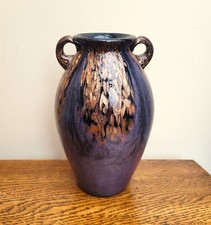 Dale Tiffany Art Glass Amphora Vase Mauve Black & Aventurine Ring Handles