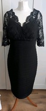 Kaliko Black Bodycon Evening Party Dress Lace Detail ~ Size 14