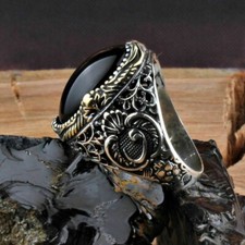 Handmade 925 SILVER Men Ring with Onyx Stone RRP £50