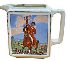 New Hall Cream Jug 19th Century Porcelain Pitcher with Hunting & Fireside Scene