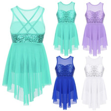 UK Kid Girls Lyrical Ballet Dance Leotard Dress Sequined Skating Dancewear Dress