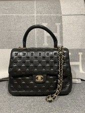 Pre Loved Chanel Black Cross Stitch Top Handle Small Handbag Gold Hardware