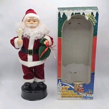Vintage 16in Santa Claus Figurine Musical Christmas Moving Figure Holding Candle