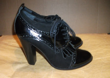 Dune Brogues Size 5 (38) Black Patent/Suede Leather Lace Up Heels