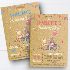 Personalised Winnie The Pooh Christening Invitations Baptism Naming Day Card x10
