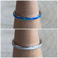 Opal Band Ring Sizes L N P R T V Sterling Silver 925 White Blue